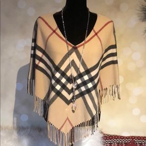 Burberry Tan and Black Plaid Poncho